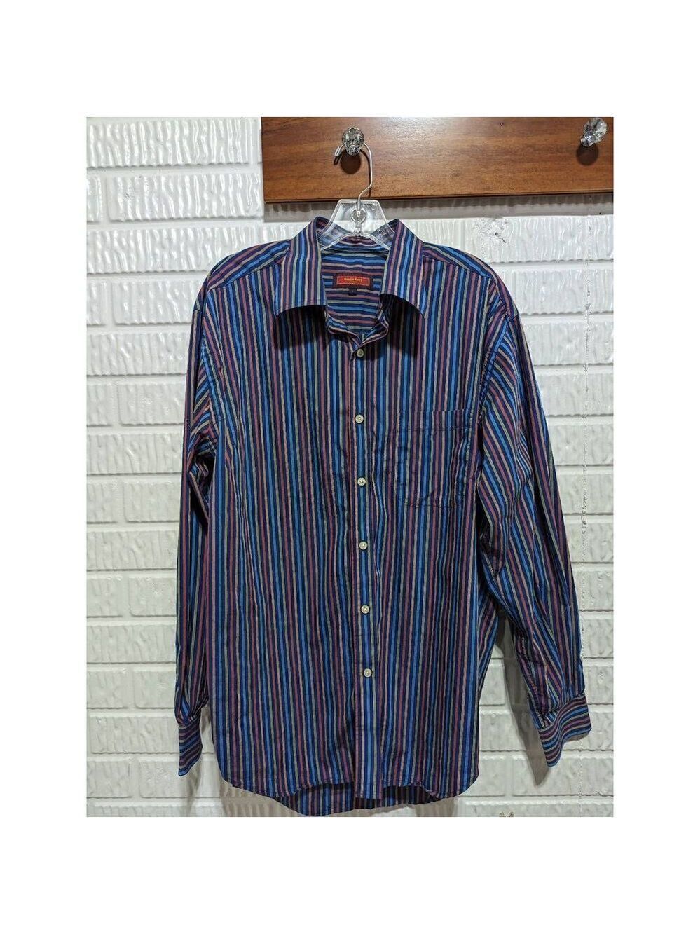 Austin Reed Men's Multi-Color Striped Long-Sleeve Button-Down Cotton Shirt Large